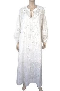 SAVANNAH sz L Embellished Cotton Eyelet Tassel Tie Maxi Dress Cover Up BRAND NEW - Picture 1 of 6