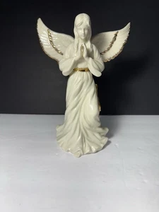Vintage Madison Ave. Praying Angel 8" Figurine - Glazed Bisque with Gold Accents - Picture 1 of 6