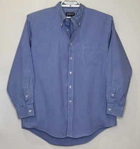 Lands’ End Button Up Shirt Mens Size 16.5-33 Regular Blue Check Cotton Collared - Picture 1 of 7