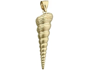 14K Gold 40MM Gastropod Mollusk Auger Seashell Pendant - Picture 1 of 6