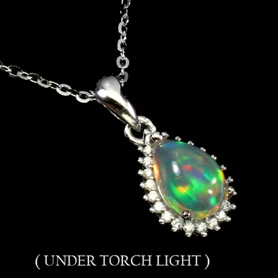 Collana in argento sterling 925 pera opale di fuoco 9x6 mm gemma gioielli... - Immagine 1 di 4
