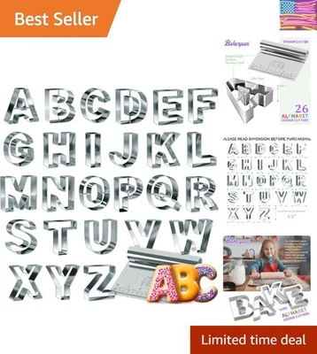 Juego de cortador de galletas alfabeto de acero inoxidable - 3,5 pulgadas, 26 piezas y masa extra... Foto 1 de 4