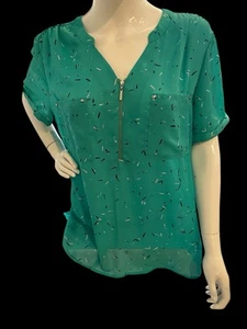 Women’s Apt 9 TurquoiseArtsy Short Sleeve Blouse, 1/4 Zip, Size XXL - Picture 1 of 8