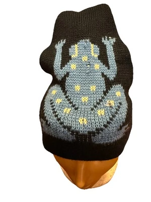 Vintage Wool Frog Beanie hat Smiley brand Double Sided Unique toboggan winter  - Image 1 of 4