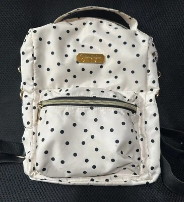 Jessica Simpson Mini Backpack Purse Champagne With Black Polka Dots 11”x8” - Image 1 of 4