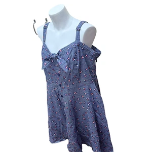 city chic Blue floral summer dress Size M Pockets cotton flare stretchy vgc - Picture 1 of 13