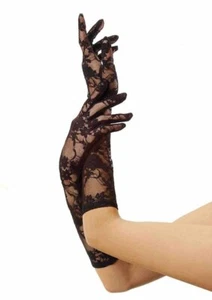 Damen Schwarz Spitze Ellenbogen Handschuhe Geeignet Hochzeit Party - Bild 1 von 1