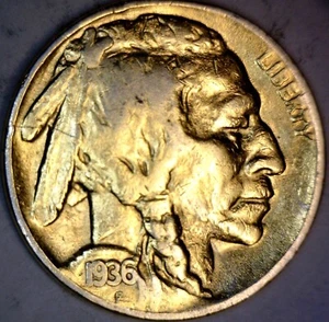 1936s GOLD Plated Buffalo Nickel Coin 1c START NR AUCTION - Picture 1 of 4