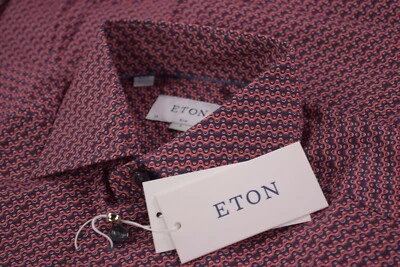 Eton NWT Dress / Sport Shirt Size 38 15 S Slim Fit In Red & Blue Geometric  - Image 1 of 4