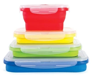 Thin Bins Food Storage Containers - Set of Collapsible Silicone w/ Airtight Lids - Picture 1 of 12