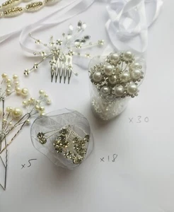 Bridal Headpieces Crystal Wedding Accessories White Pearl Hair Pin Bundle Bulk - Picture 1 of 6
