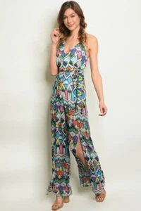 Women's Sleeveless Multi Color Romper Jumpsuit - Picture 1 of 5