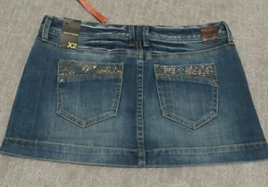 X2 EXPRESS Mini Jean Skirt Embellished Pockets Cotton/Spandex Women's 6 NWT - Picture 1 of 9
