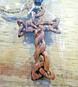 33MM MASTER HAND-CARVED GENUINE HAWAIIAN KOA WOOD CELTIC WEAVED CROSS NECKLACE - Picture 1 of 15