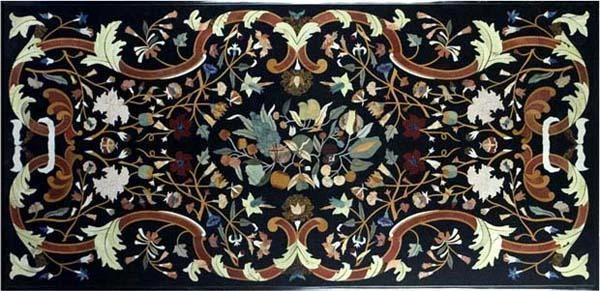 48" x 24" Black Marble Dining Table Top Inlay Pietra Dura - Image 1 of 1