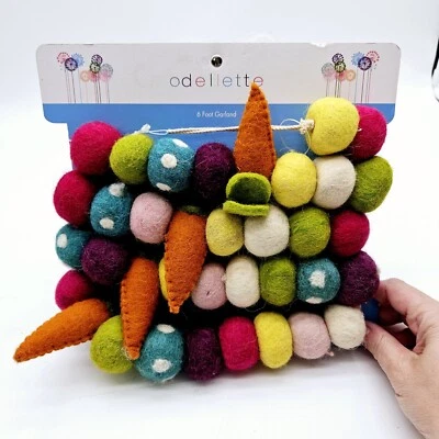 Odellette 6ft GARLAND Felt Ball multi-color Garden Carrots Polka-Dots Easter  - Image 1 of 4