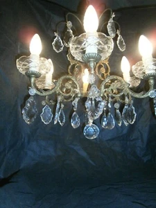 ANCIEN LUSTRE A PAMPILLES EN BRONZE 5 FEUX LUMIERE FRENCH ANTIQUE - Photo 1/14