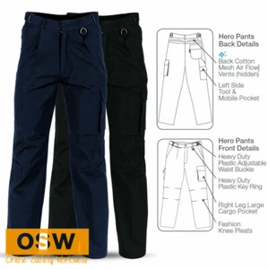 Mens Black Navy Cotton Duck Weave Air Vented Breathable Work Cargo Trouser Pants - Picture 1 of 6