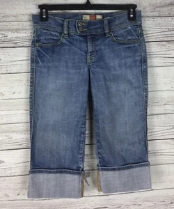 Jeans Capri Old Navy donna vita bassa orlo con polsini blu denim elasticizzato taglia 4 - Foto 1 di 11
