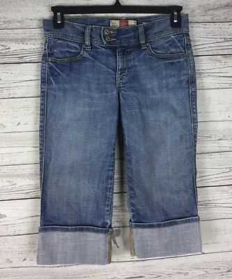 Old Navy Women’s Low Waist Cuffed Hem Blue Denim Stretch Capri Jeans Size 4 - Image 1 of 4