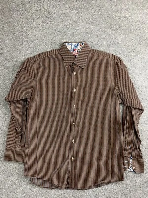 Camisa de Vestir Luchiano Visconti Para Hombre L Marrón Rayas Grande 2 Capas Algodón Mercanizado Foto 1 de 4