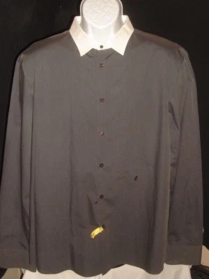  J. LINDEBERG GRAY STRIPED W/WHITE COLLAR 100% COTTON BUTTON FT SHIRT SZ. 56/L - Image 1 of 4