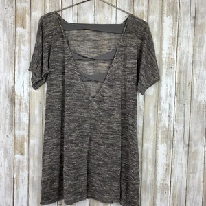 Smitten By Michael Simon Gray Heathered Criss Cross Linen Top Blouse Shirt XS - Picture 1 of 7