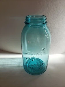 Antique Vintage 1.5 Quart Ball Green Blue Aqua Mason Jar Bubbles - Picture 1 of 3