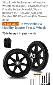 2Pcs 6 Inch Replacement Wheelchair Wheels for Walkers - Environmentally Frien... - Picture 1 of 8