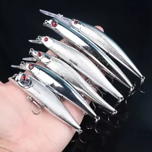 6pcs Silver Bionic Minnow Fishing Lures, ABS Hard Artificial Bait - Picture 1 of 8