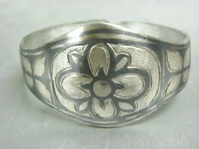 BRACELET SEMI RIGIDE BERBERE KABYLE ETHNIQUE BIJOUX ARGENT MASSIF NIELLE JEWEL - Photo 1/4