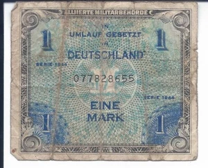 Germany 1944 ALLIED MILITARY FORCES Old 1 Mark WWII Bank Note  - Picture 1 of 2