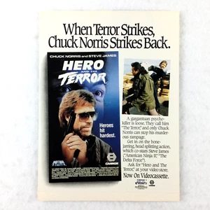 CHUCK NORRIS 80s Vintage PRINT AD Steve James Hero & The Terror VHS Tape Poster - Imagen 1 de 2