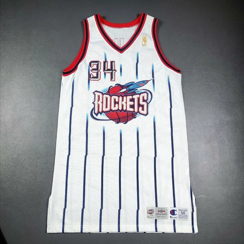 100% Authentic Hakeem Olajuwon Champion 96 97 Rockets Pro Cut Game Jersey 50+6" Cover