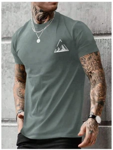 Mens T Shirt Light Grey L Casual Tee Round Neck Printed Short Sleeve - Picture 1 of 7