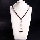 Christ Jesus Wooden Beads Rosary Cross Pendant Chain Necklace Orthodox Praying