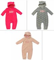 NWT Baby Gap Girls Pink Striped Fleece Hooded One Piece Outerwear