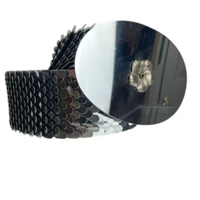 Cinturón balancín disco elástico escala cromada metal plateado vintage años 80 para mujer (36") Foto 1 de 4