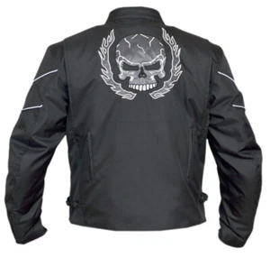 Mens Flaming Skull Armored Black Textile Motorcycle Biker Jackets Double Lining - Picture 1 of 6