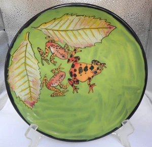 Rainbow Gate Santa Fe N.M Pottery frogs leaves 9" salad Plate green rare - Picture 1 of 2
