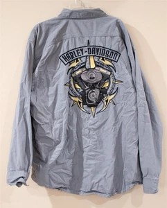 Harley Davidson Hemd bestickt grau XXXL Langarm Knopfleiste - Bild 1 von 7