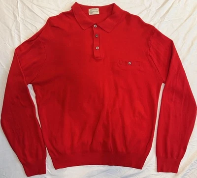 Vintage 60s Ban-Lon Polo Knit Sweater Long Sleeve Nylon Penneys Towncraft Red L - Image 1 of 4