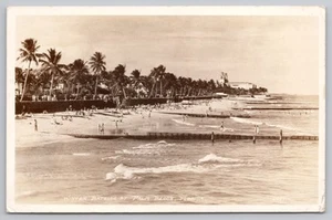 1947 RPPC Palm Beach, Fla - Swimmers in Surf - Breakers Hotel in Winter Postcard - Picture 1 of 4