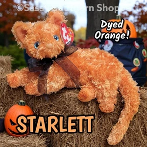 ♡ STARLETT ♡ 2001 Ty Beanie Babies Fuzzy *Hand-Dyed Orange* Halloween CAT *MWMT* - Picture 1 of 4