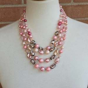 Menge 2 Japan Halskette Vintage Glas Rosa Perle Multi 3+1 Strnd Latz Perlen Elegant - Bild 1 von 24