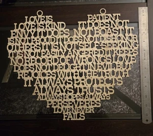 LARGE Laser Cut Heart LOVE IS Wood 12 1/2" x 15" Wall hung Satin Clear Finish - Picture 1 of 2