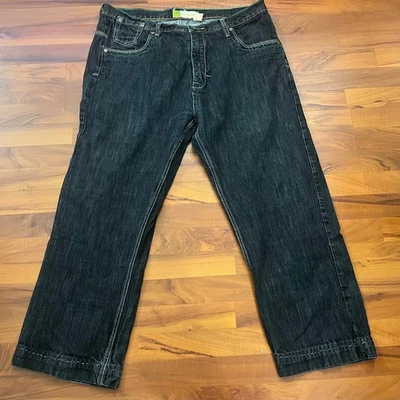 Pantalones de mezclilla negros holgados de pierna ancha de algodón causal vintage de Y2K de PJ Mark para hombre talla 38 x 29 Foto 1 de 3