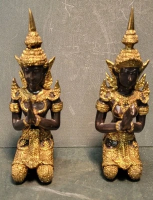 ANTIGUA ESTATUA TAILANDESA DE ÁNGELES TEPPANOM DE BRONCE NEGRO REZANDO 6,5 pulgadas de alto  Foto 1 de 4