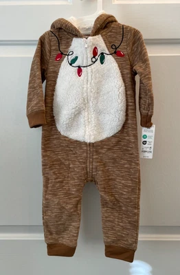 NWT Carter's Just One You Baby Christmas Hooded Reindeer Romper - Brown Various - Image 1 of 4