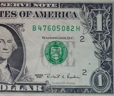 **WEB PRESS NOTE** ((EXPERIMENTAL)) $1 1995 Plate #6/12 Federal Reserve Note - Image 1 of 3